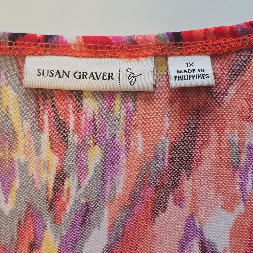 Susan Graver Top Womens Plus Size 1X Multicolor Liquid Knit Sleeveless Colorful - Picture 3 of 9